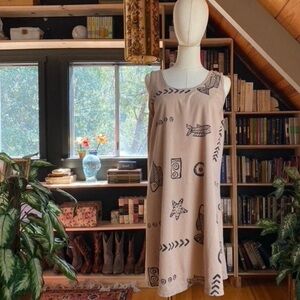 Vintage Beige Printed Sleeveless Dress